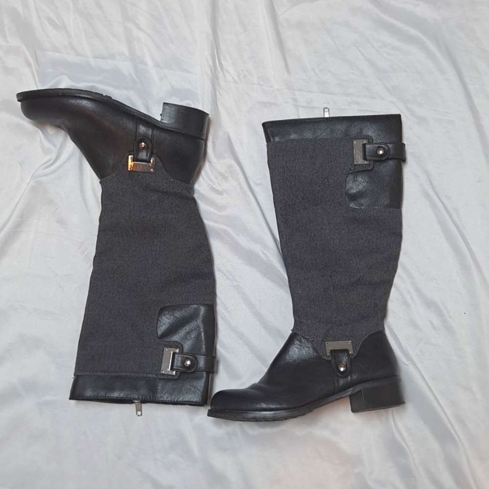 Bella Vita Mixed Media Two Tone Grey Black Calf High‎ Riding Boots